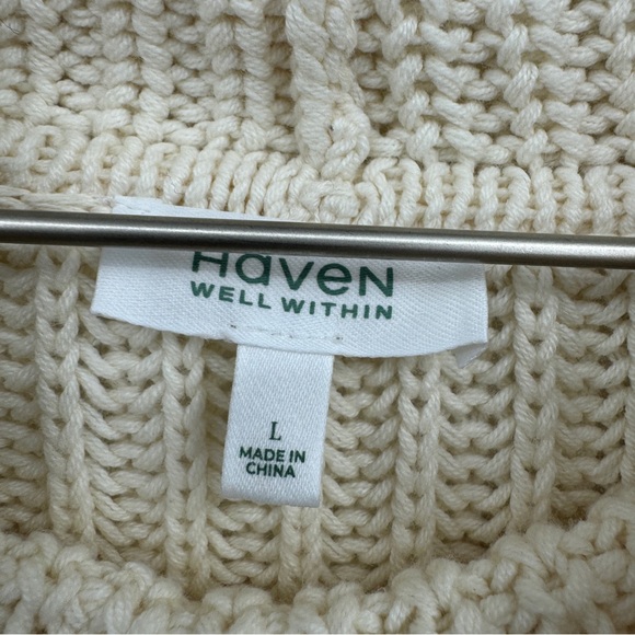 Haven Well Within Braided Cable Knit Sweater Cotton Blend Turtleneck Size Large - Picture 5 of 6